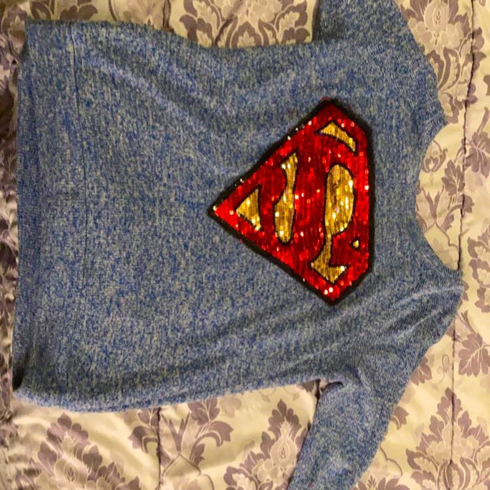 Blue superwomen shirt.long sleeve with sequin